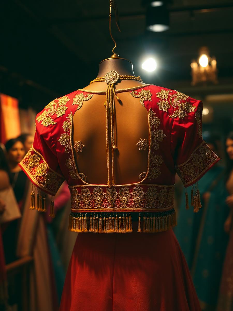 Bridal blouse back with gold tassels
