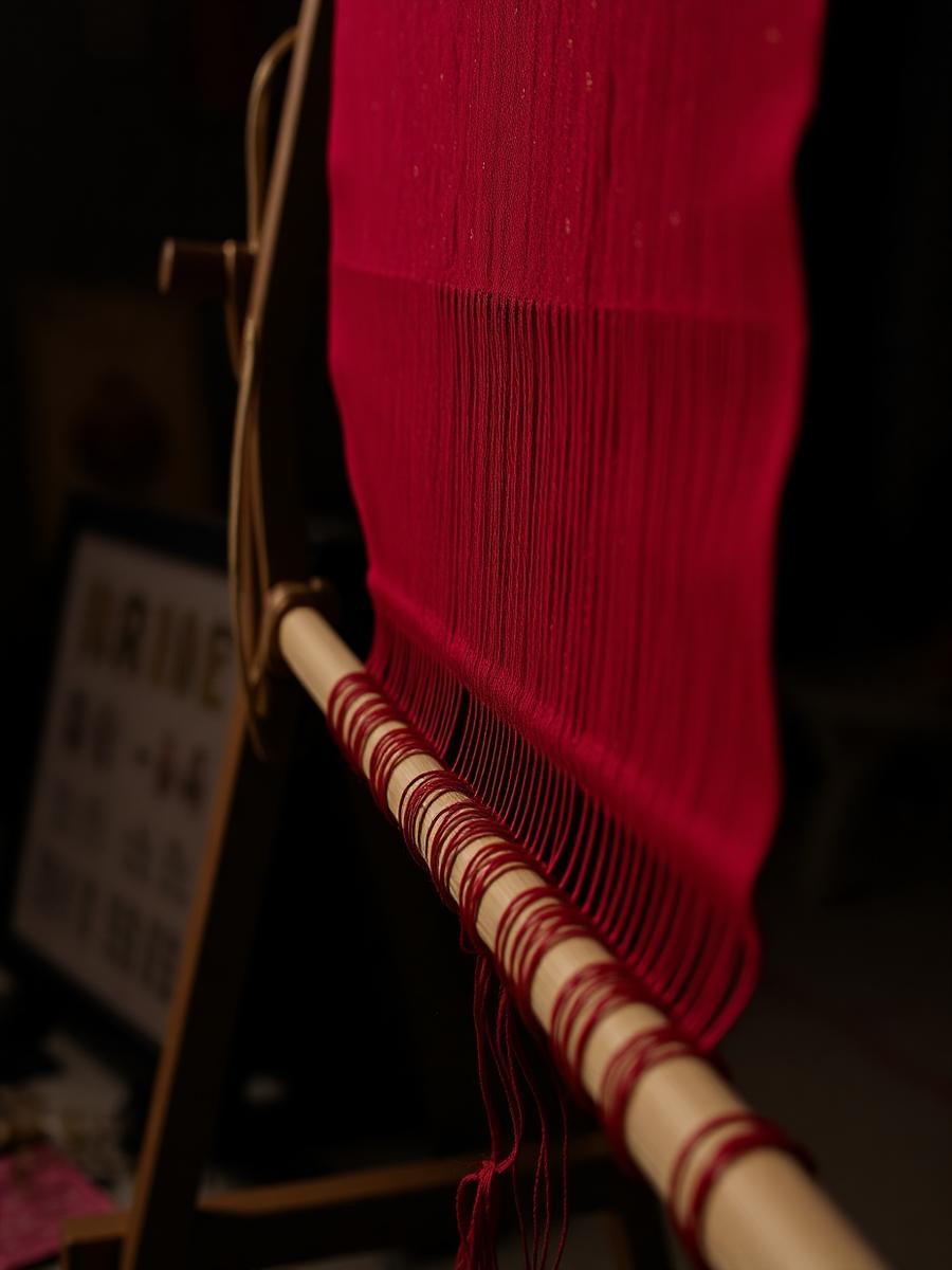 Aari needle work in progress on maroon fabric